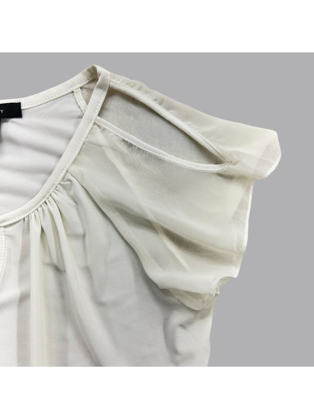 Liz McCoy White Cold Shoulder Sheer Sleeve Blouse Women Size Small Keyhole Top - Picture 3 of 8